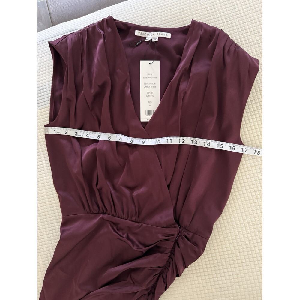 VERONICA BEARD Casela Ruched Silk Midi Dress Dark Fig Color (MSRP $698) NWT Sz 0 - Picture 9 of 12